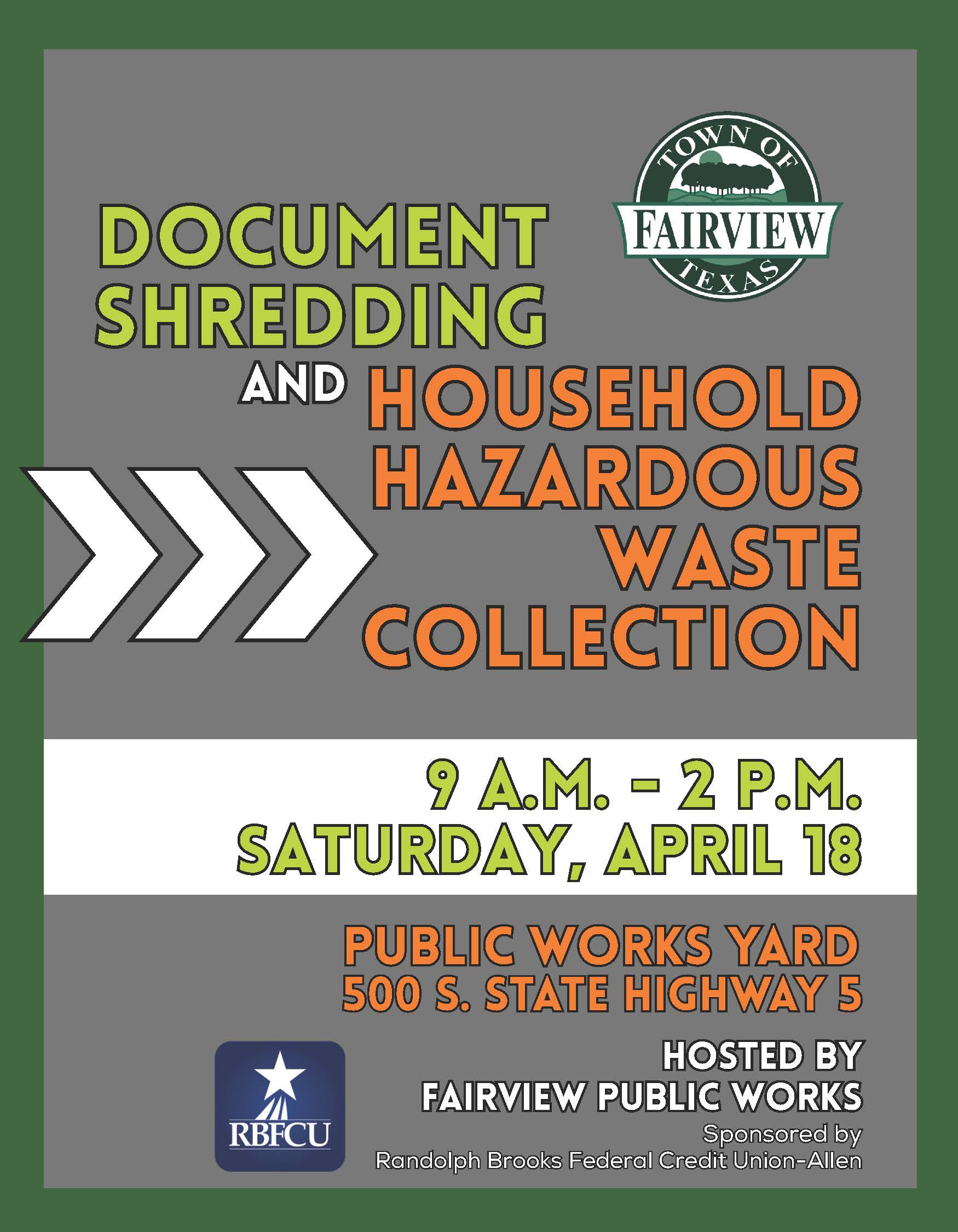 FAR 0326 03 Household Hazardous Waste and Shredding Event flyer